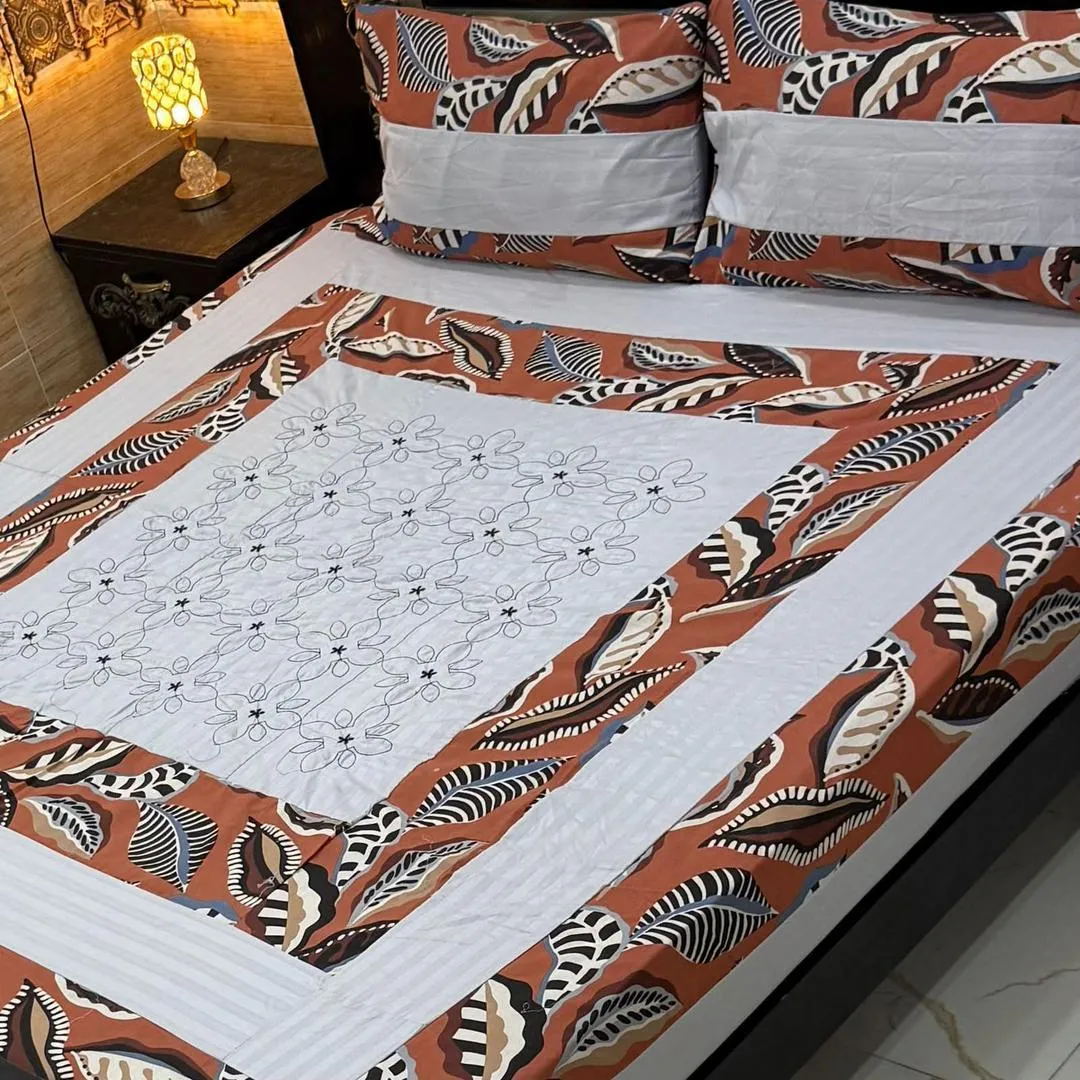 3 Pcs Cotton Patchwork Double Bedsheet