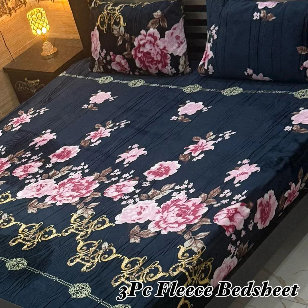 3 Pcs Fleece Printed Double Bedsheet