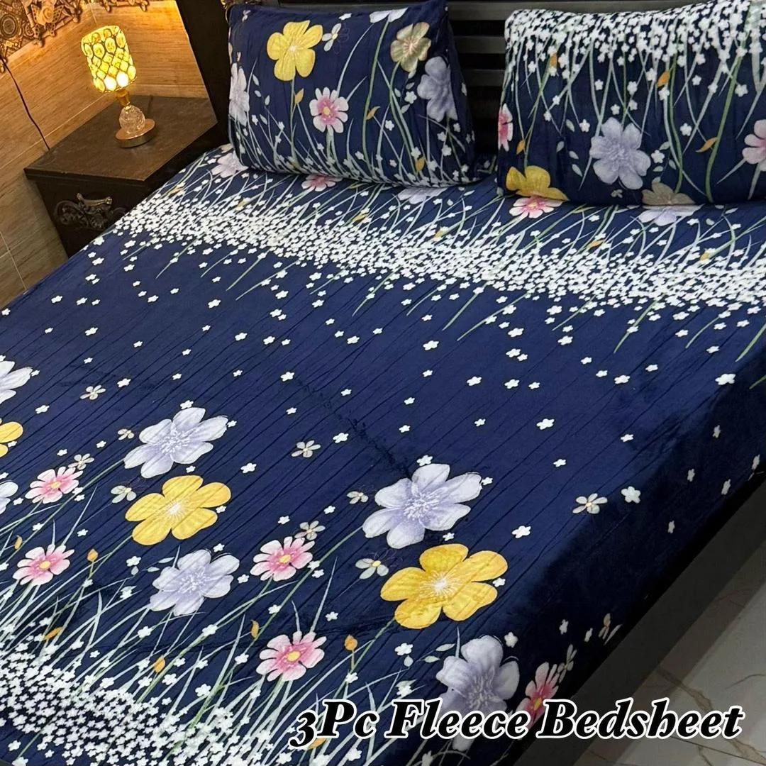3 Pcs Fleece Printed Double Bedsheet