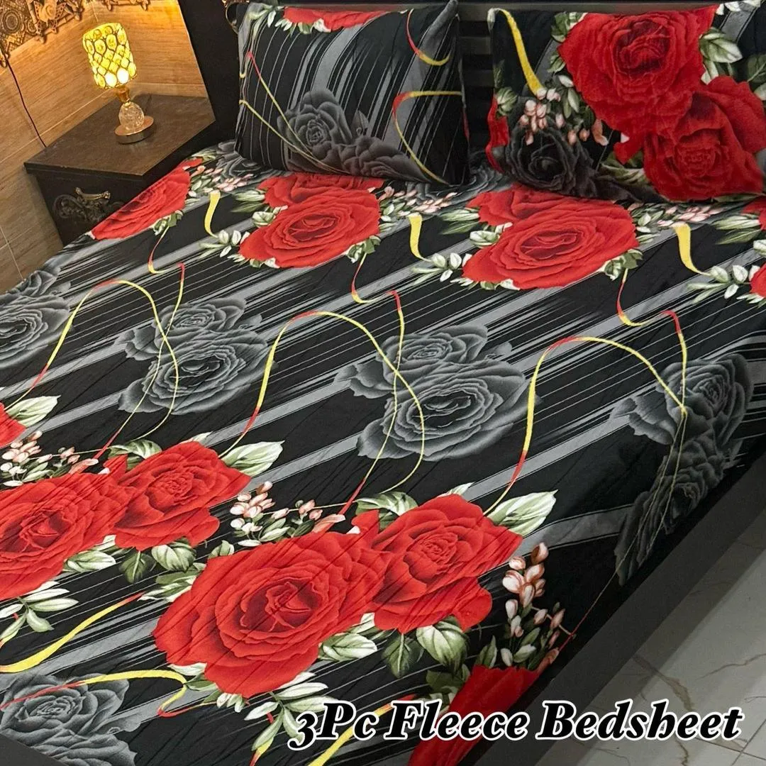 3 Pcs Fleece Printed Double Bedsheet
