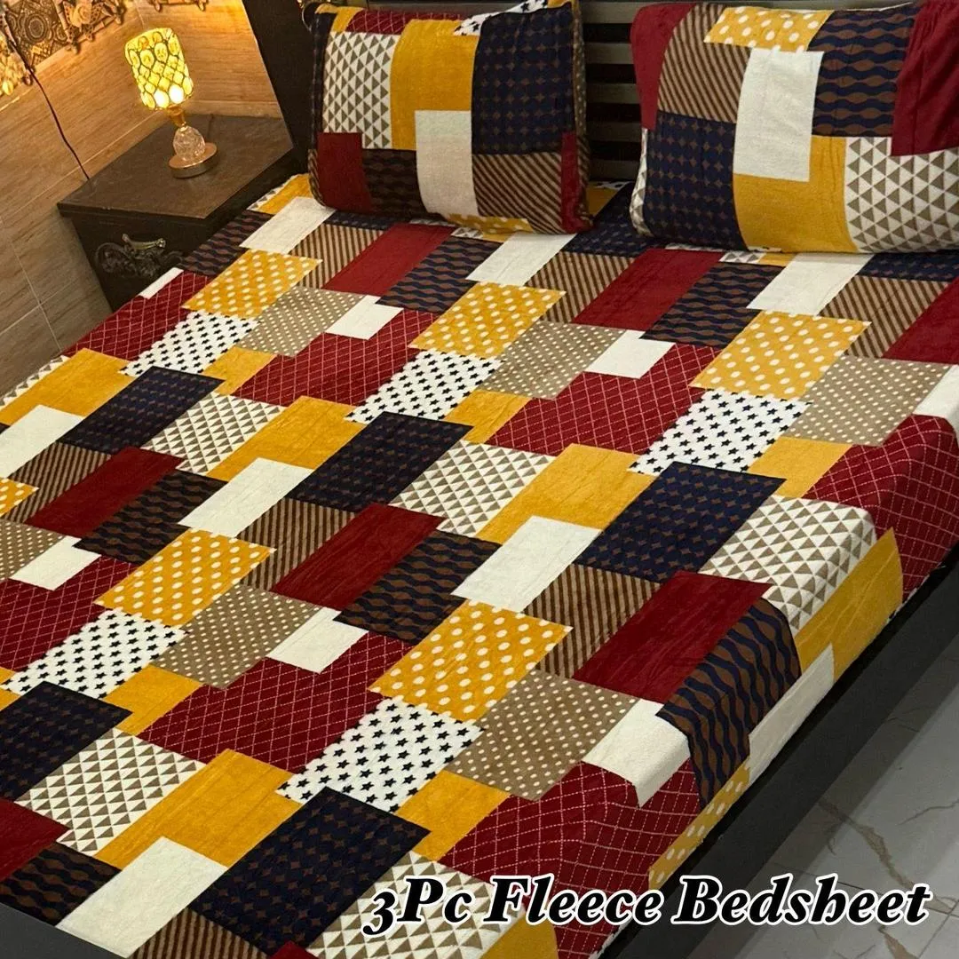 3 Pcs Fleece Printed Double Bedsheet
