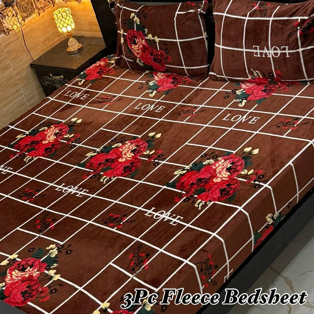 3 Pcs Fleece Printed Double Bedsheet
