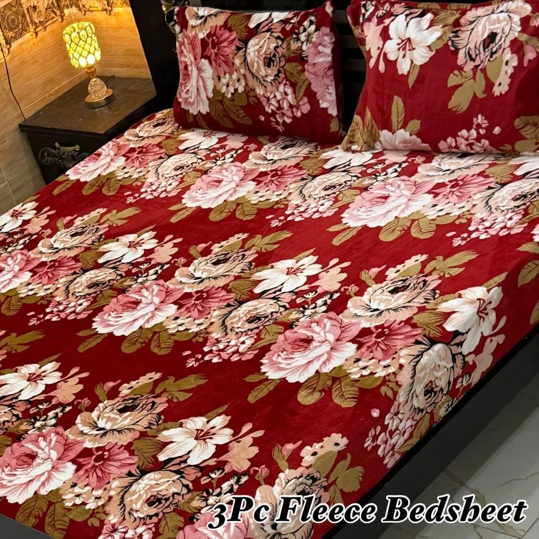 3 Pcs Fleece Printed Double Bedsheet