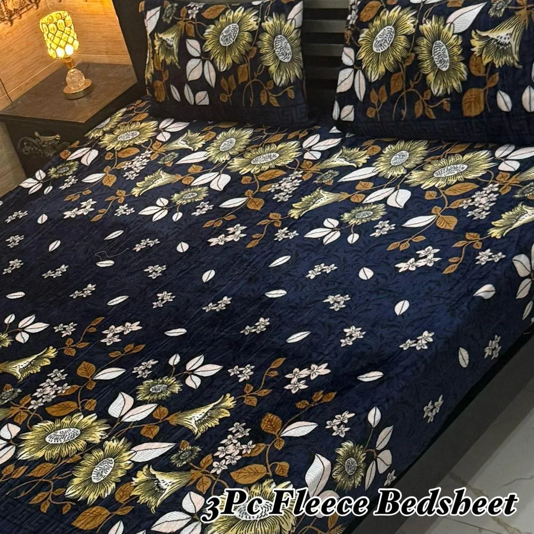 3 Pcs Fleece Printed Double Bedsheet
