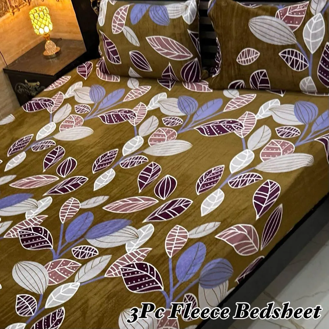 3 Pcs Fleece Printed Double Bedsheet