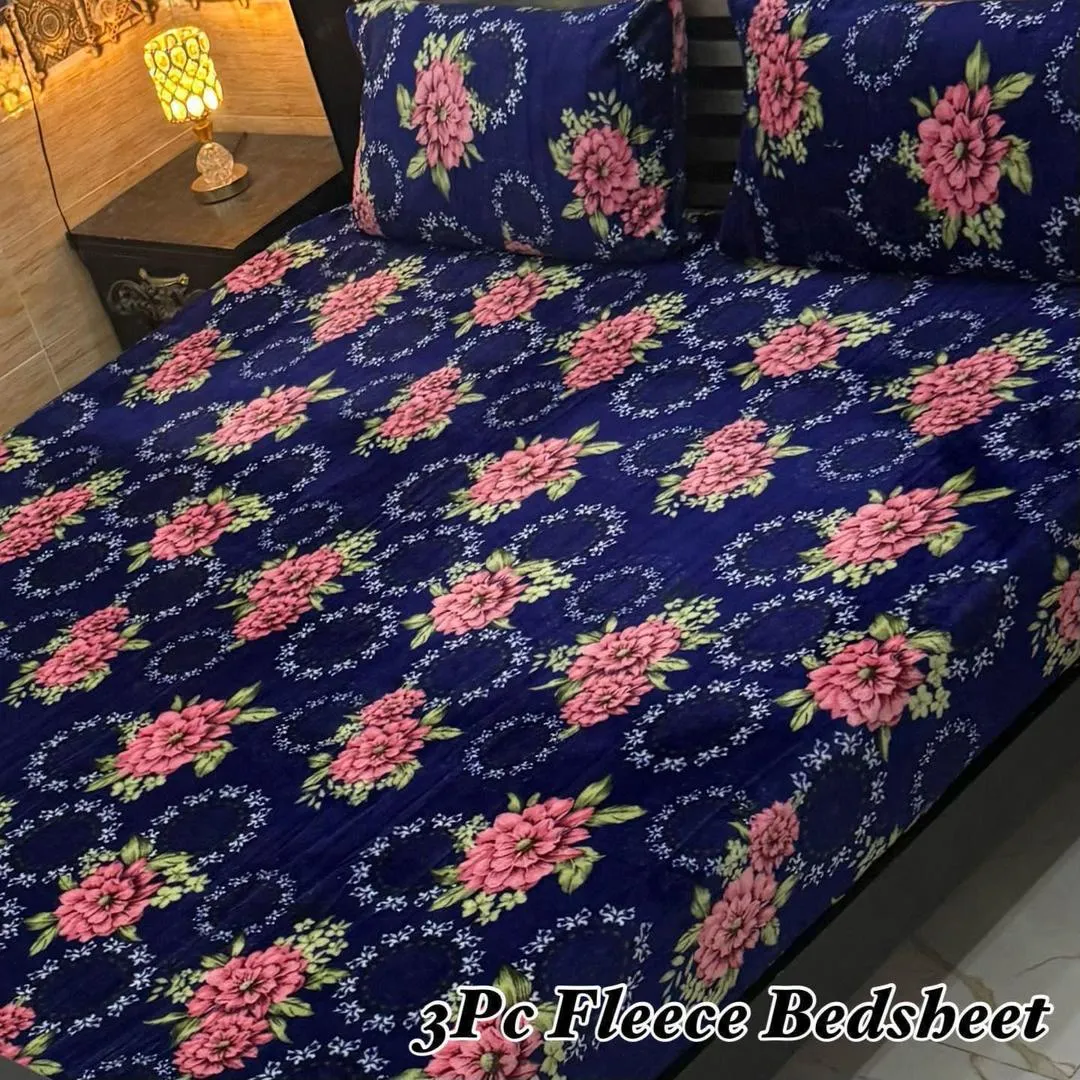 3 Pcs Fleece Printed Double Bedsheet