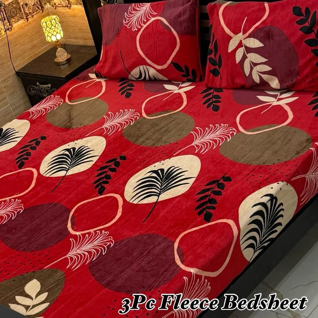 3 Pcs Fleece Printed Double Bedsheet