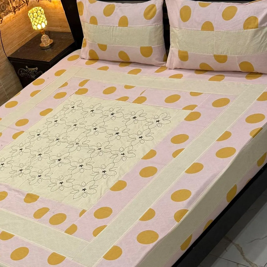 3 Pcs Cotton Sotton Patchwork Double Bedsheet