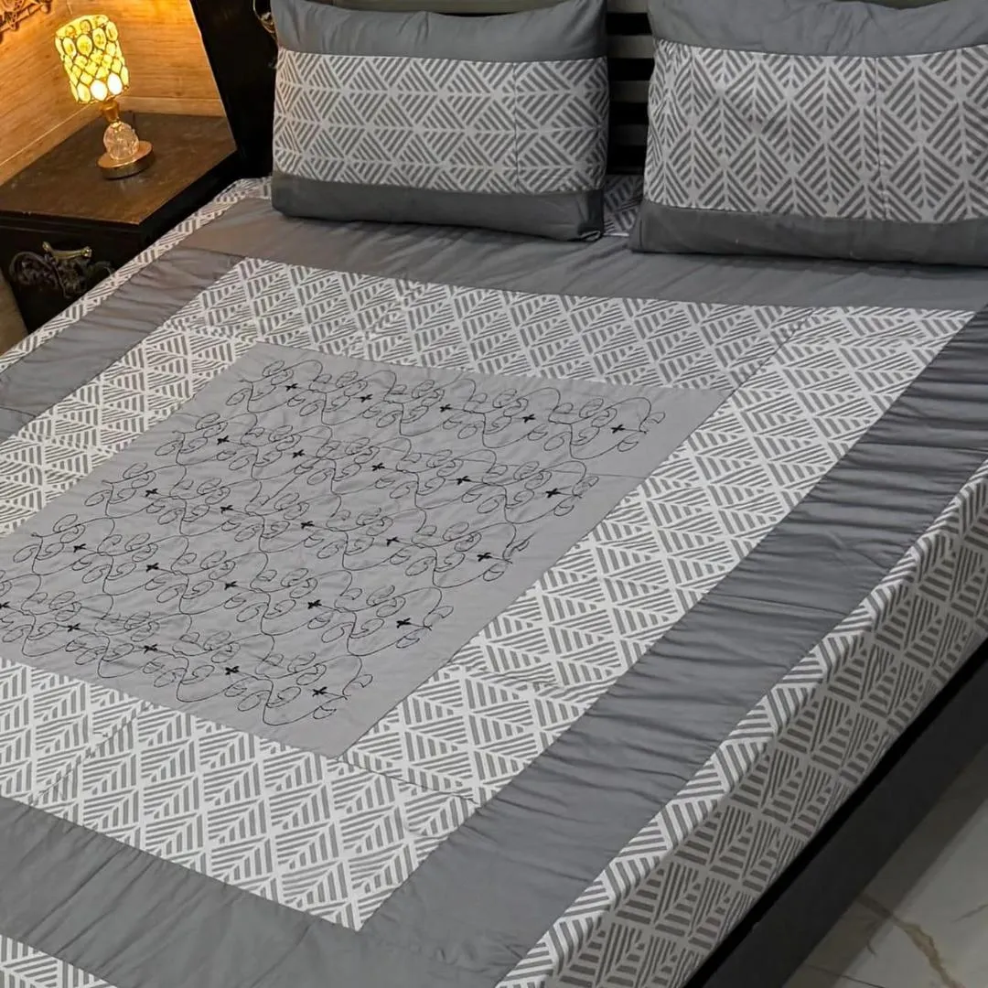 3 Pcs Cotton Sotton Patchwork Double Bedsheet