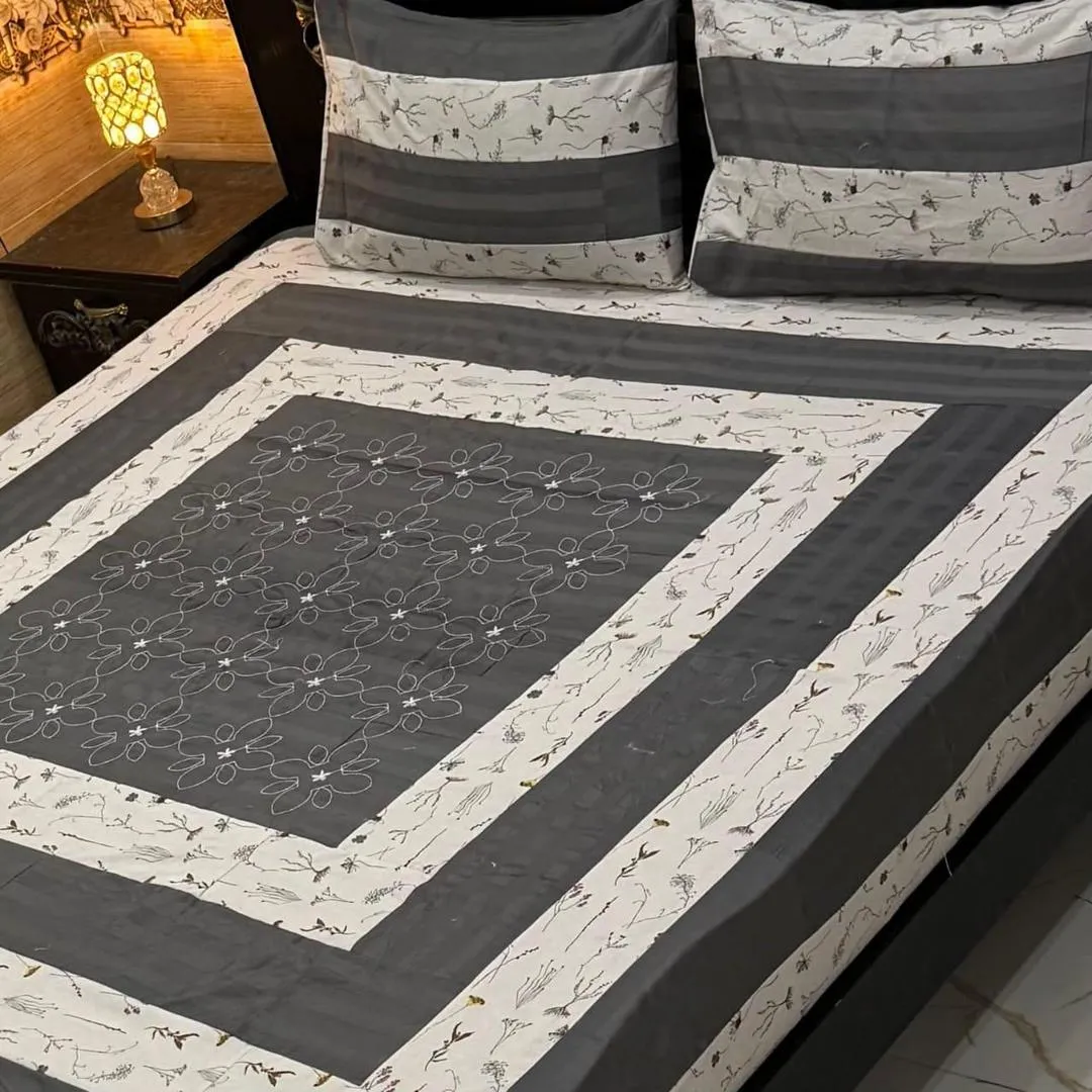 3 Pcs Cotton Sotton Patchwork Double Bedsheet