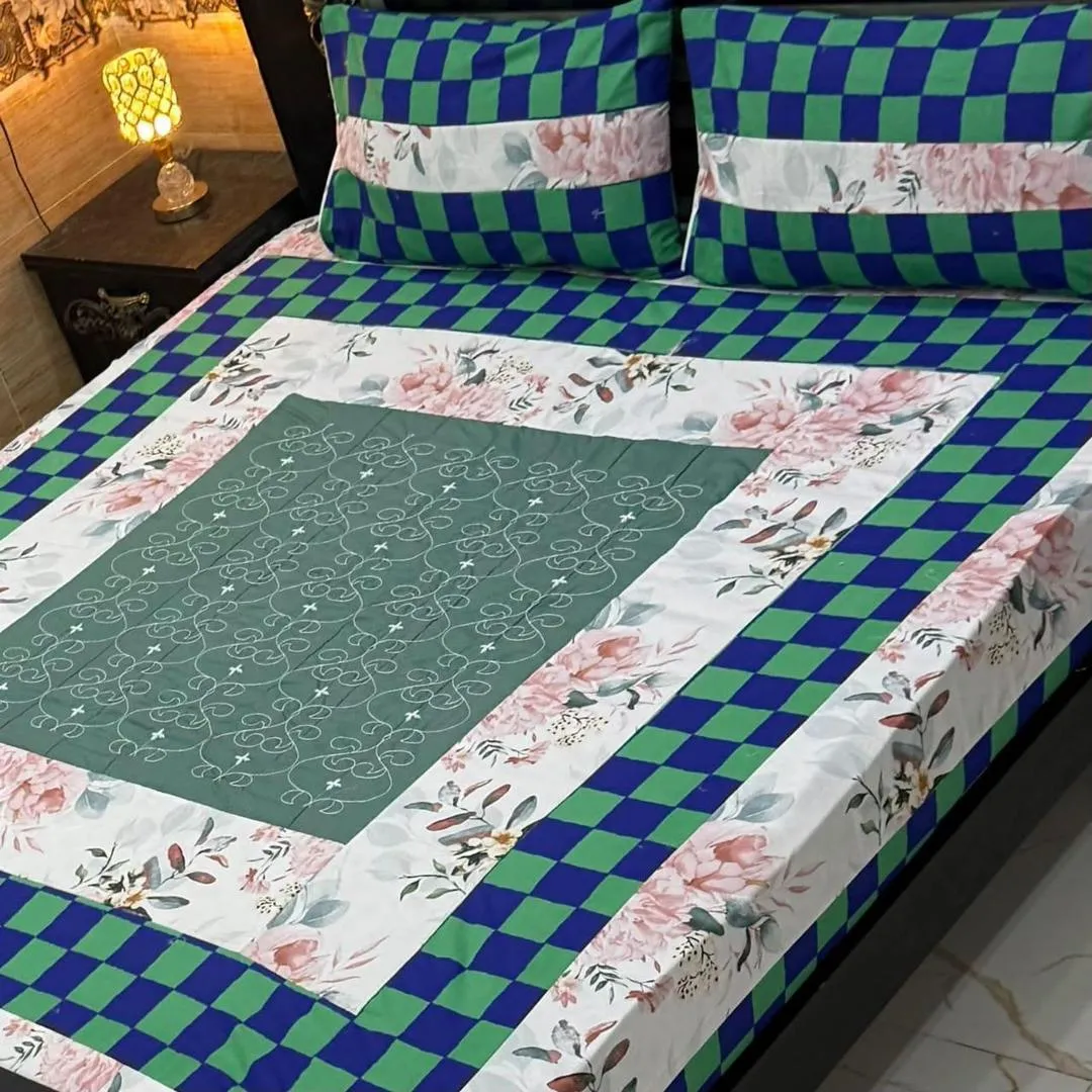 3 Pcs Cotton Sotton Patchwork Double Bedsheet