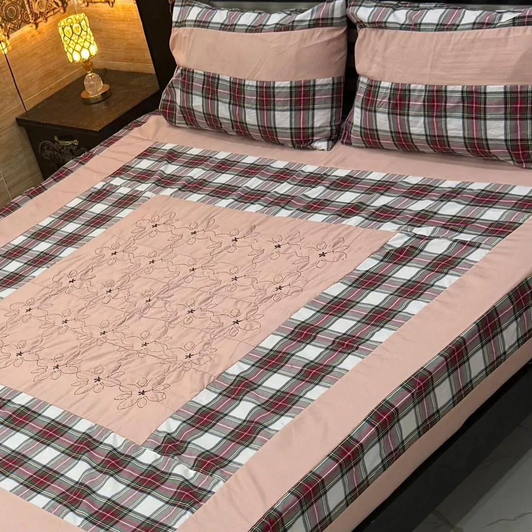 3 Pcs Cotton Sotton Patchwork Double Bedsheet