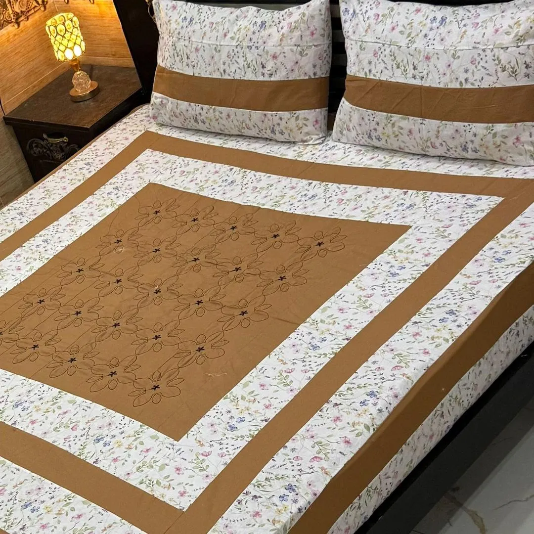 3 Pcs Cotton Patchwork Double Bedsheet