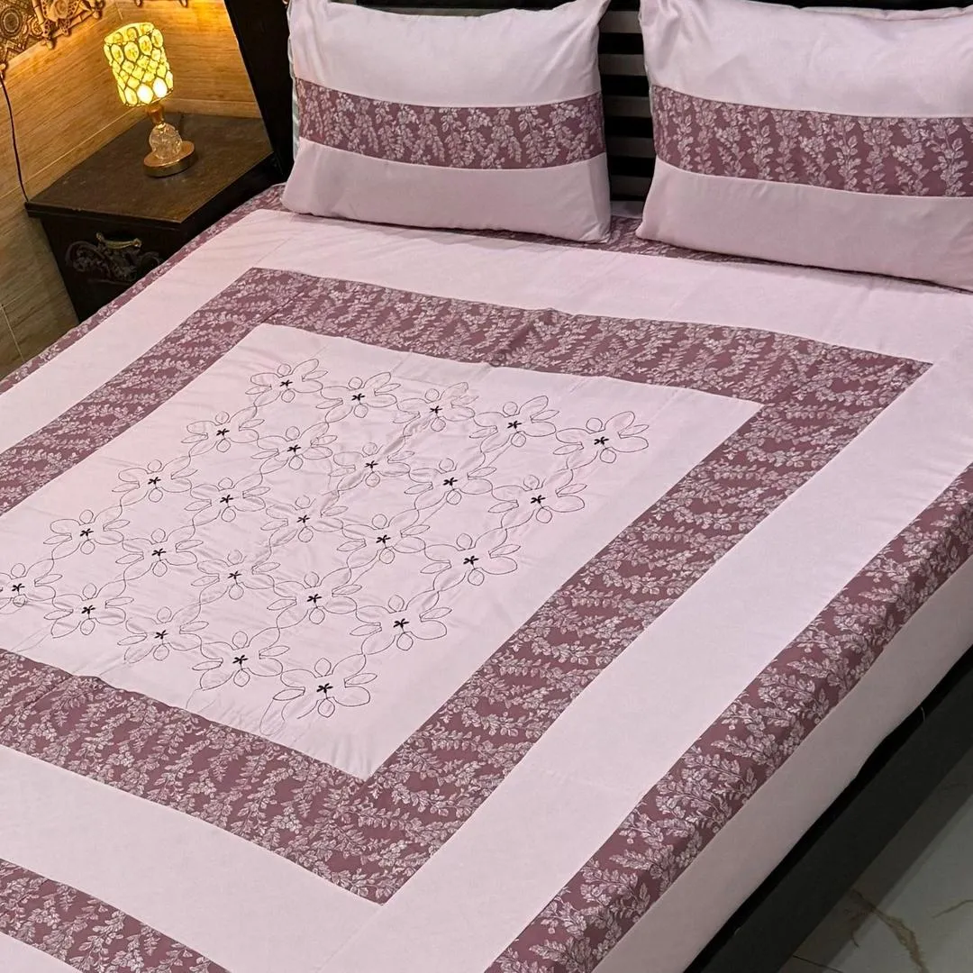 3 Pcs Cotton Patchwork Double Bedsheet