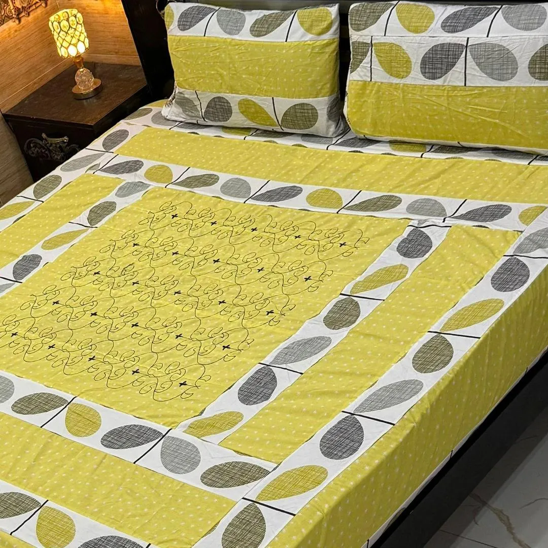 3 Pcs Cotton Patchwork Double Bedsheet