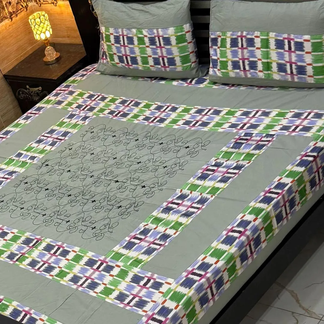 3 Pcs Cotton Patchwork Double Bedsheet