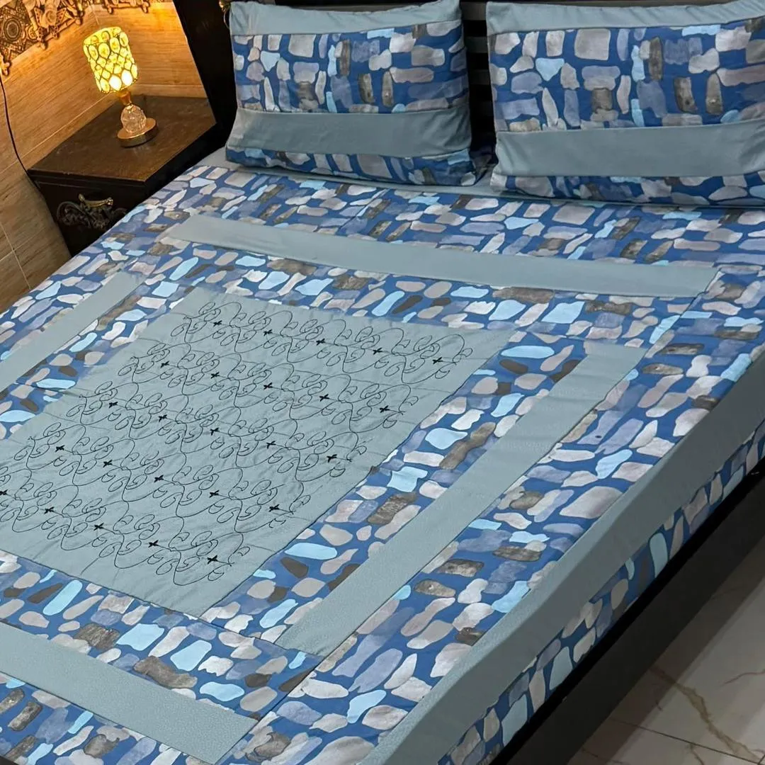 3 Pcs Cotton Patchwork Double Bedsheet