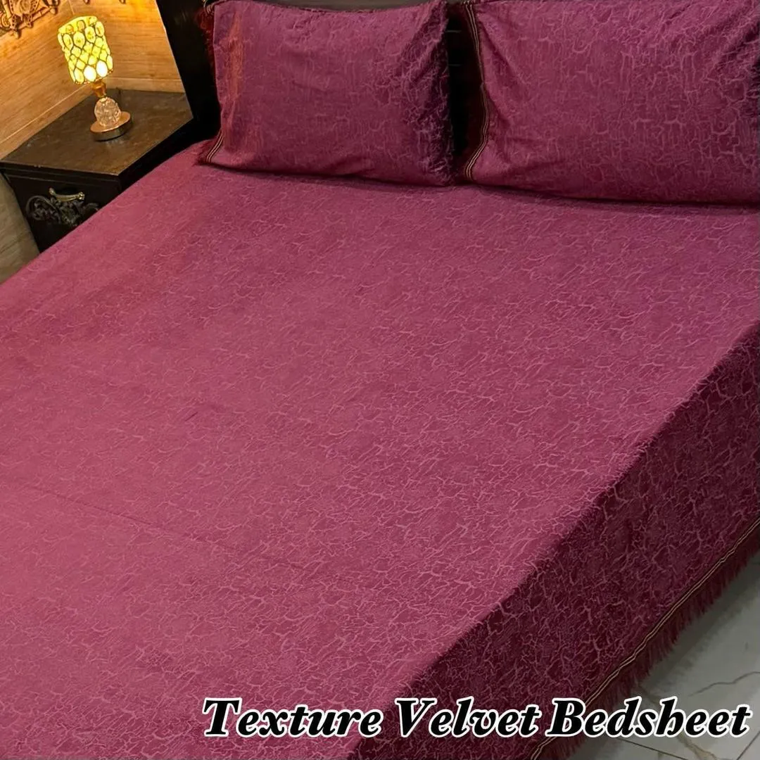Luxurious 3 Pcs Velvet Textured Double Bedsheet