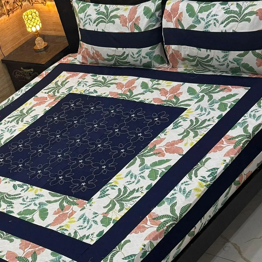 3 Pcs Cotton Sotton Patchwork Double Bedsheet