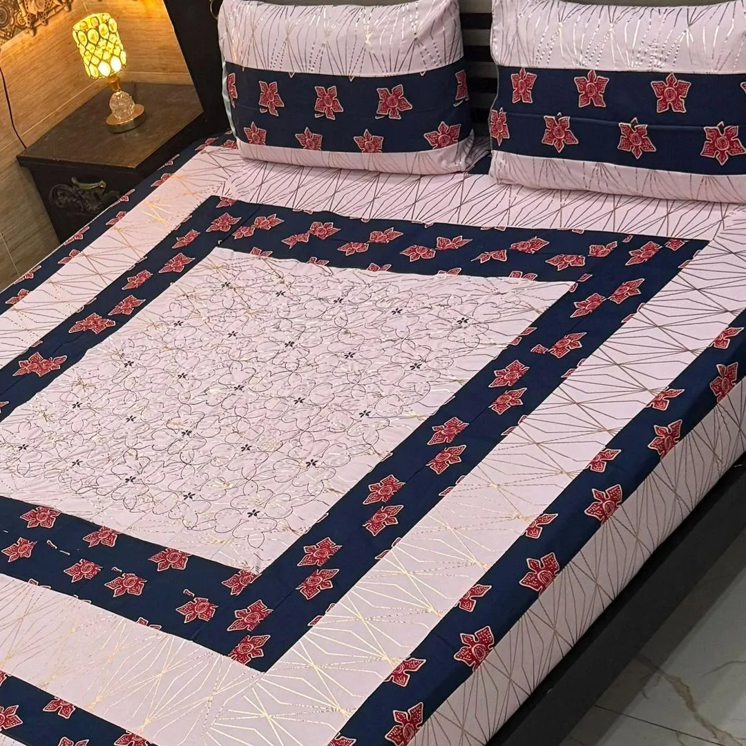 3 Pcs Cotton Sotton Patchwork Double Bedsheet