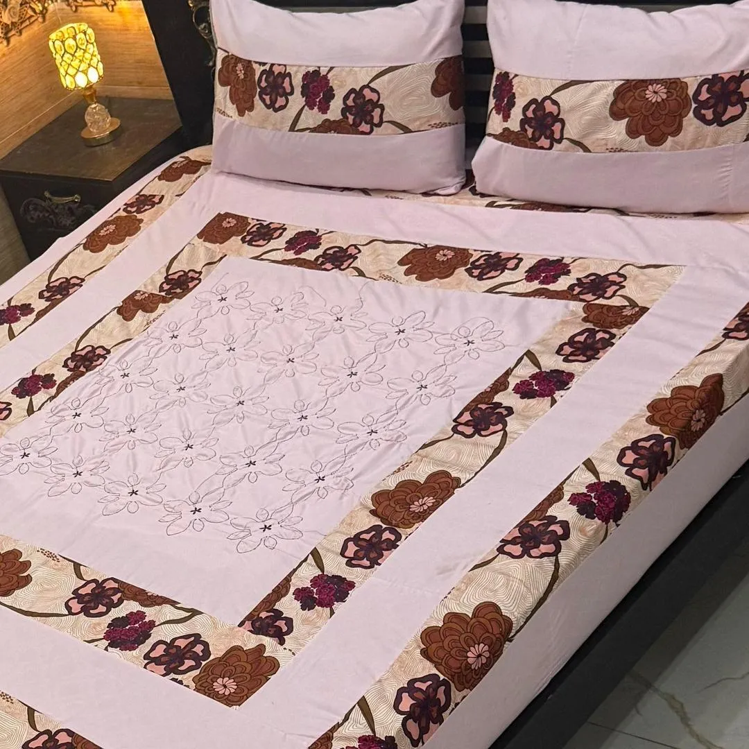 3 Pcs Cotton Sotton Patchwork Double Bedsheet