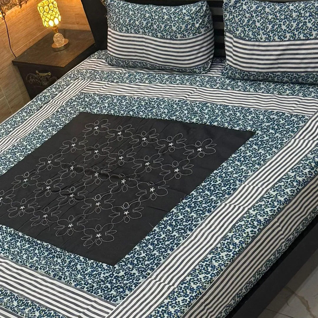 3 Pcs Cotton Sotton Patchwork Double Bedsheet