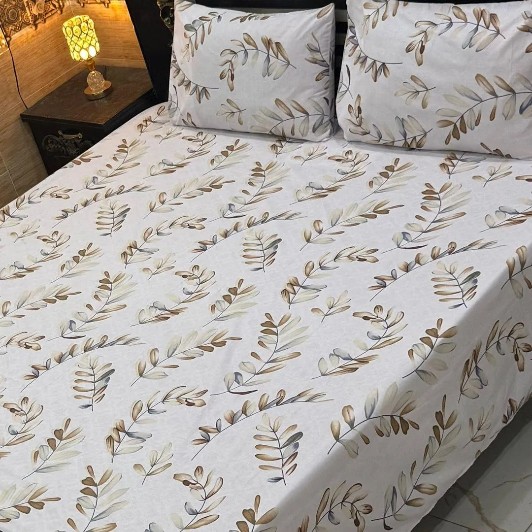 3 Pcs Cotton Printed Double Bedsheet
