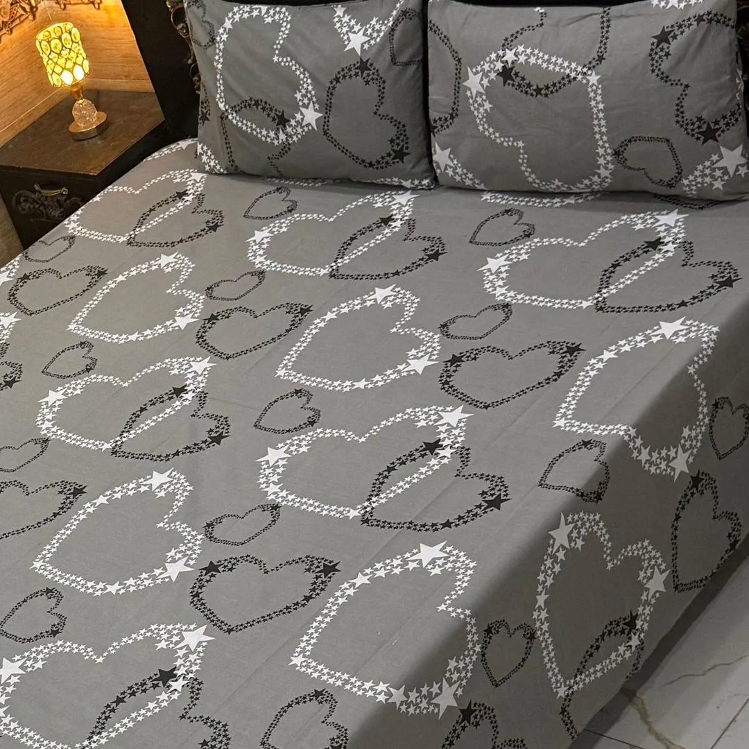 3 Pcs Cotton Printed Double Bedsheet