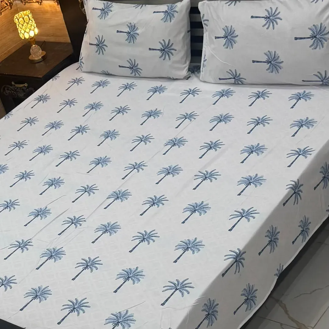 3 Pcs Cotton Printed Double Bedsheet
