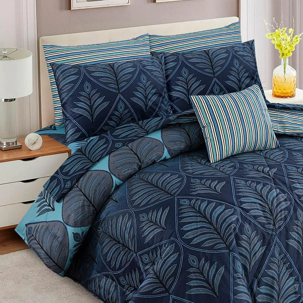 Blue Printed Cotton Comforter Set for Double Bed