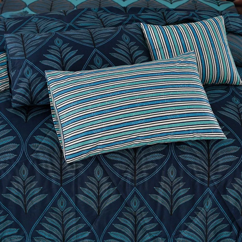 Blue Printed Cotton Comforter Set for Double Bed