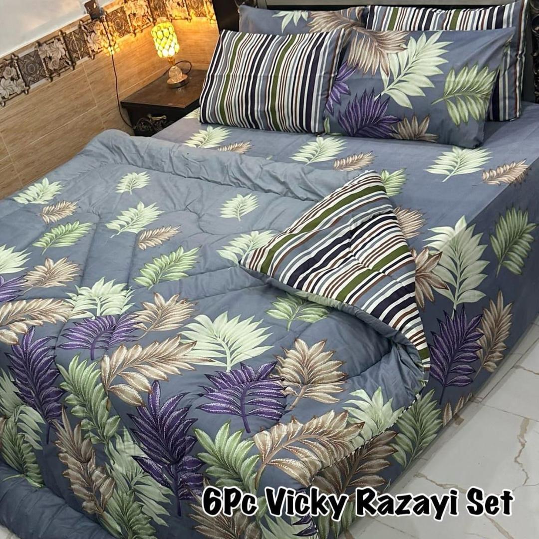 6 Pcs Cotton Salonica Printed Razai Set
