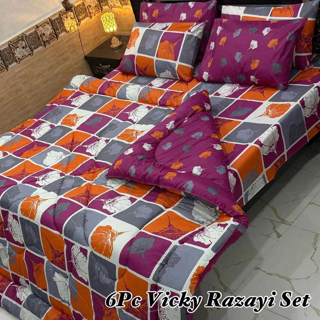 6 Pcs Cotton Salonica Printed Razai Set