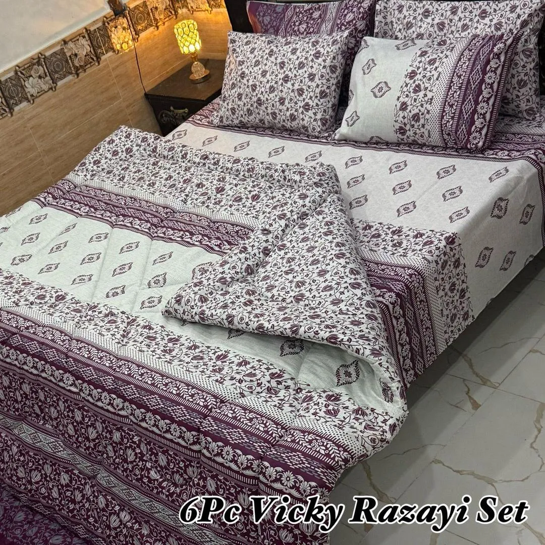 6 Pcs Cotton Salonica Printed Razai Set