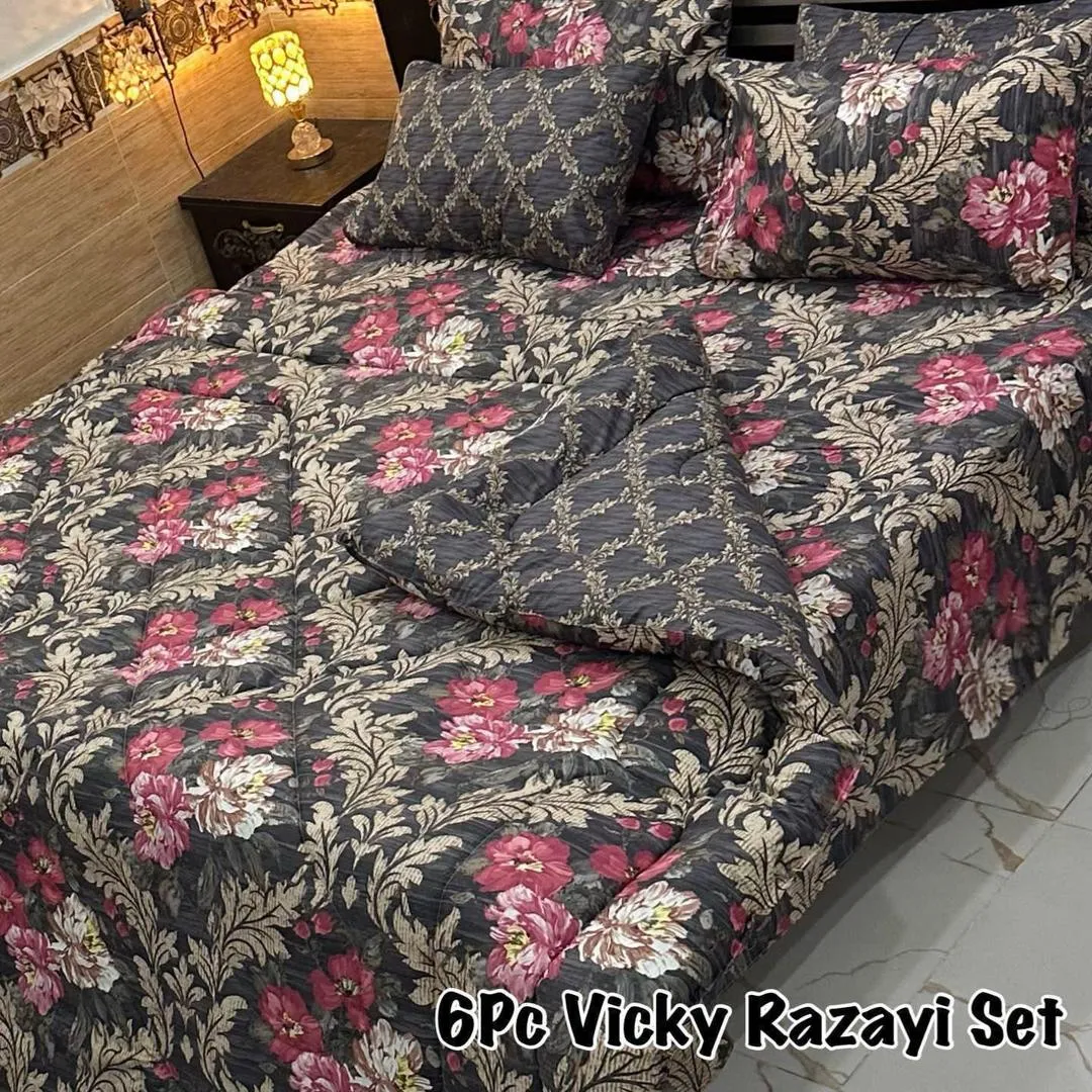 6 Pcs Cotton Salonica Printed Razai Set