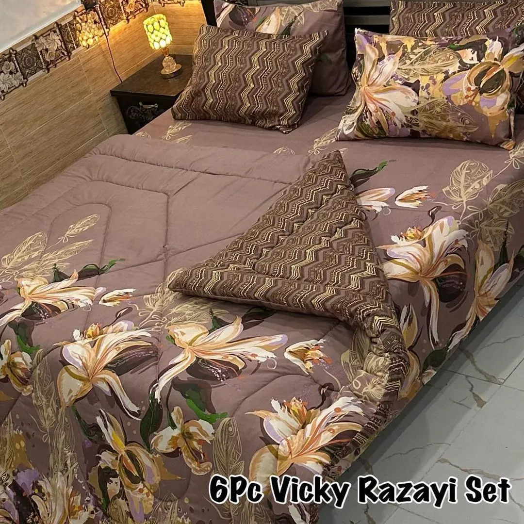6 Pcs Cotton Salonica Printed Razai Set