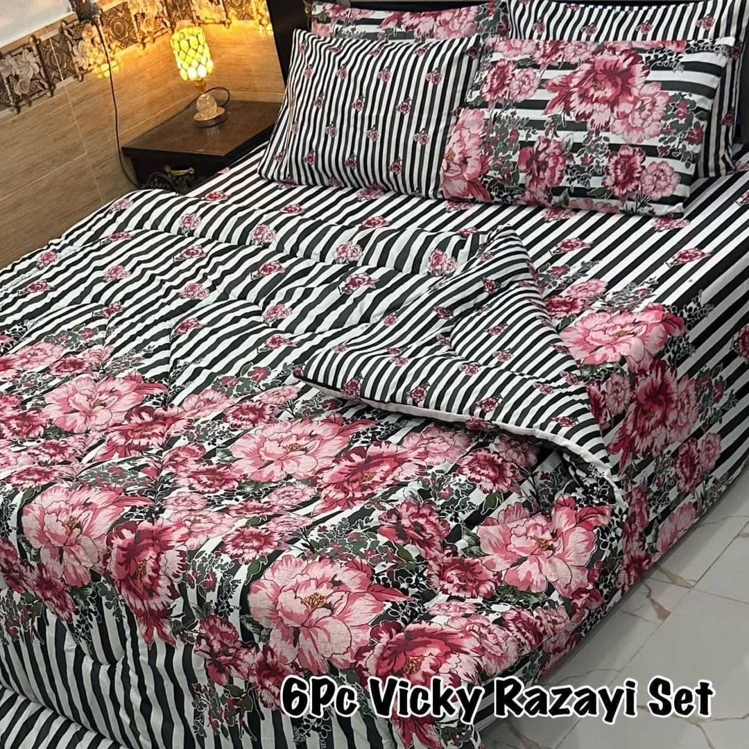 6 Pcs Cotton Salonica Printed Razai Set