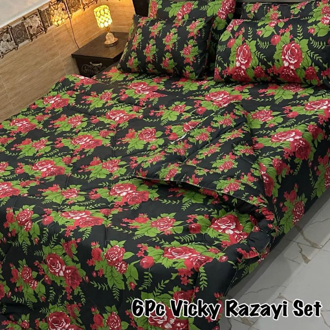 6 Pcs Cotton Salonica Printed Razai Set