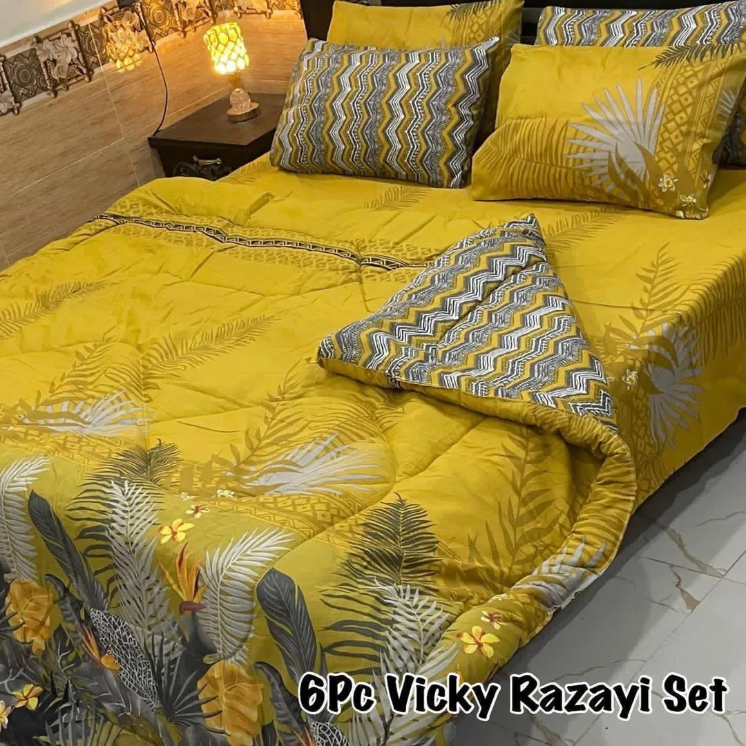6 Pcs Cotton Salonica Printed Razai Set