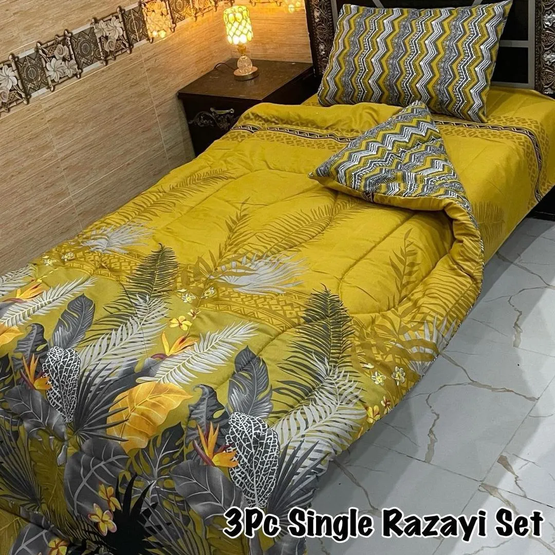 3 Pcs Cotton Printed Razai Set
