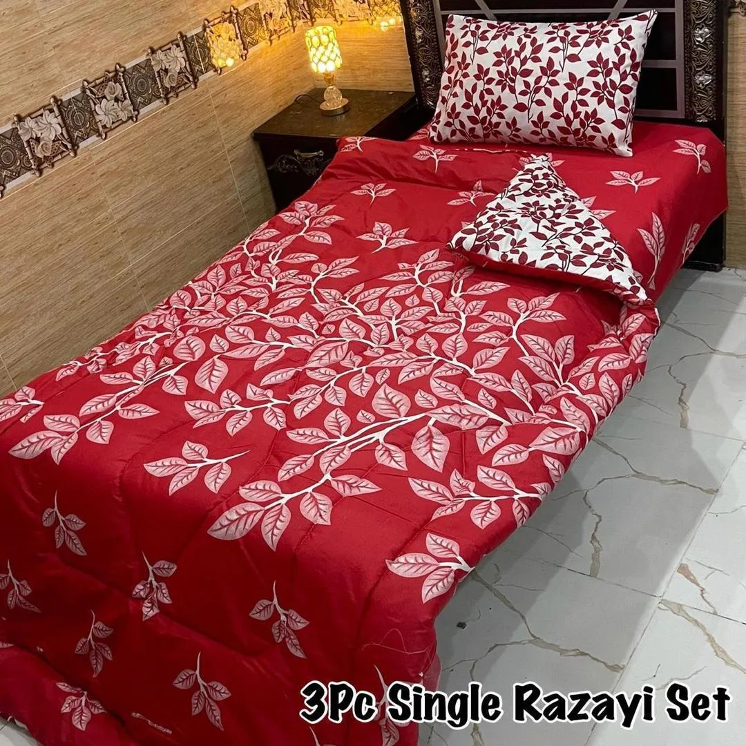 3 Pcs Cotton Printed Razai Set