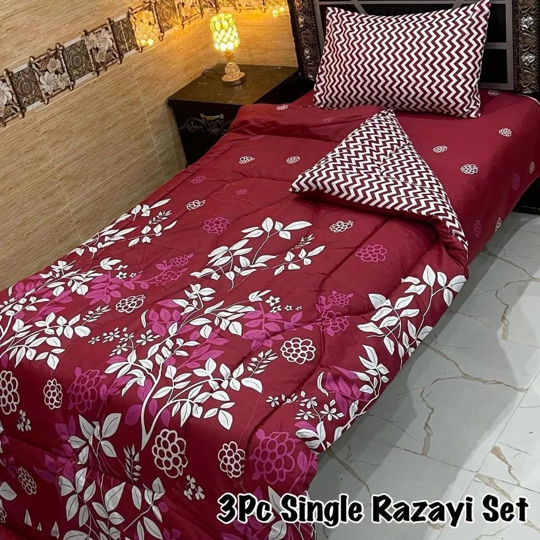 3 Pcs Cotton Printed Razai Set