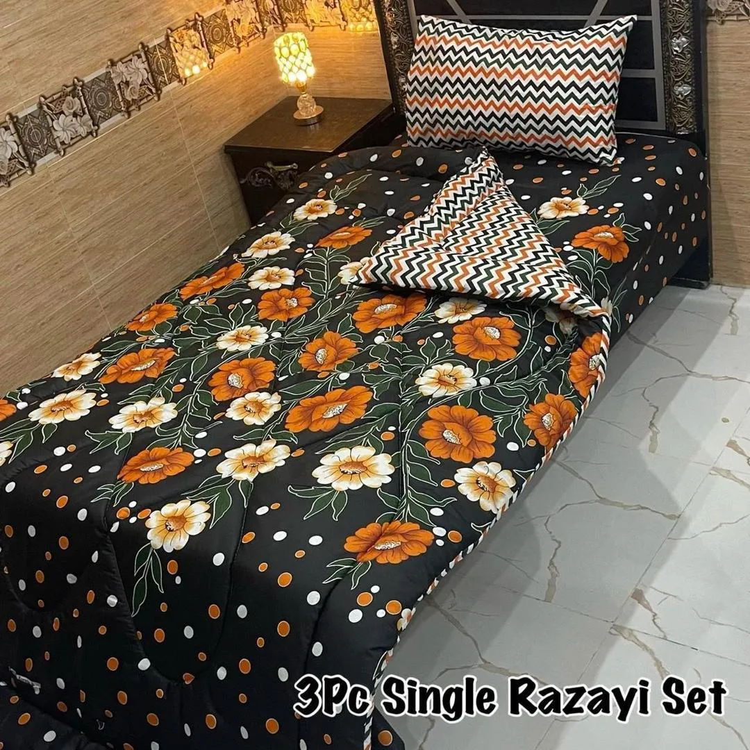 3 Pcs Cotton Printed Razai Set