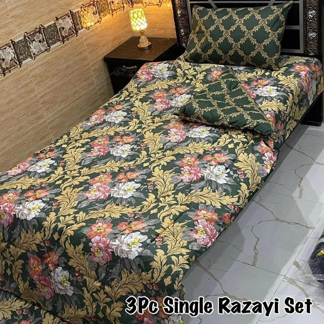 3 Pcs Cotton Printed Razai Set