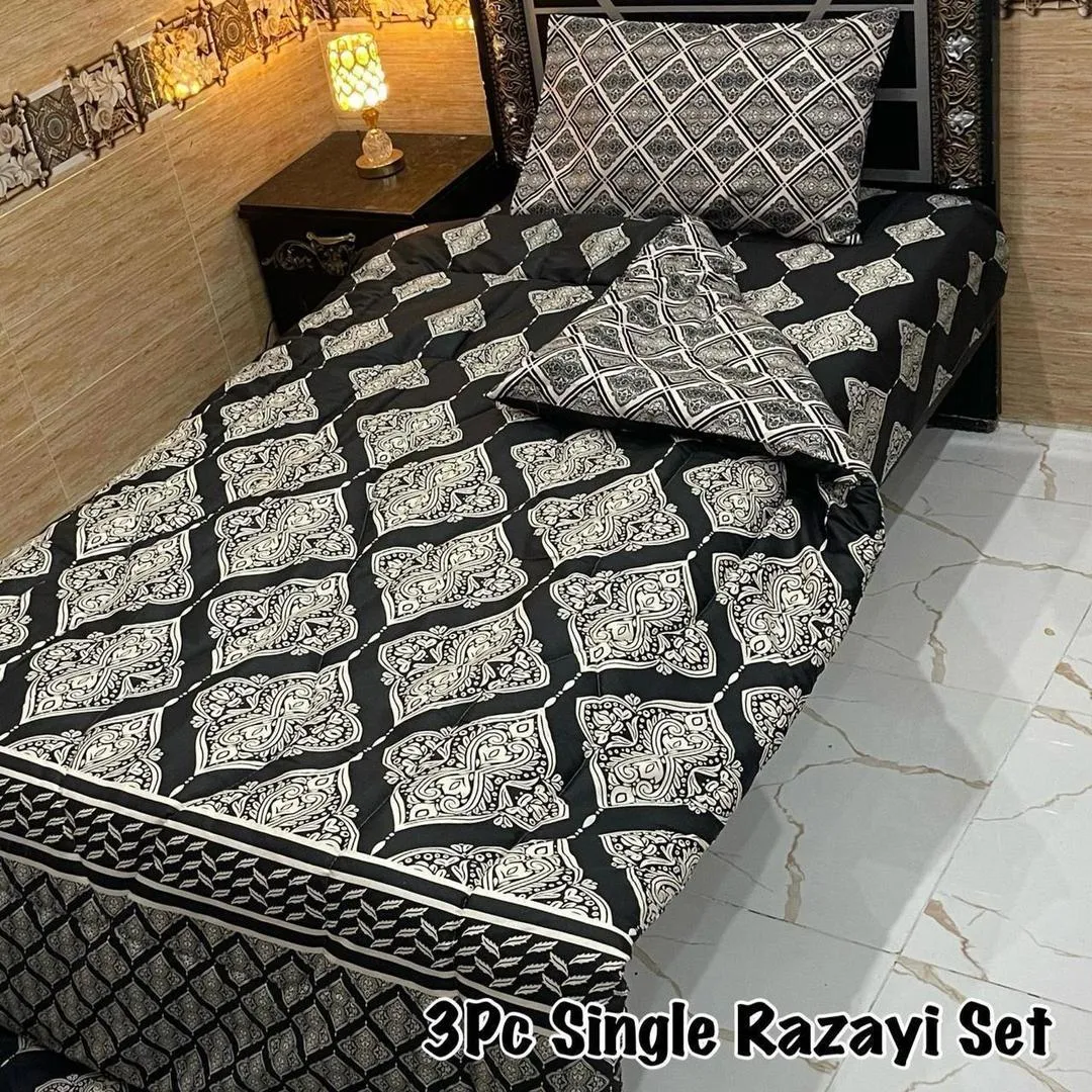3 Pcs Cotton Printed Razai Set