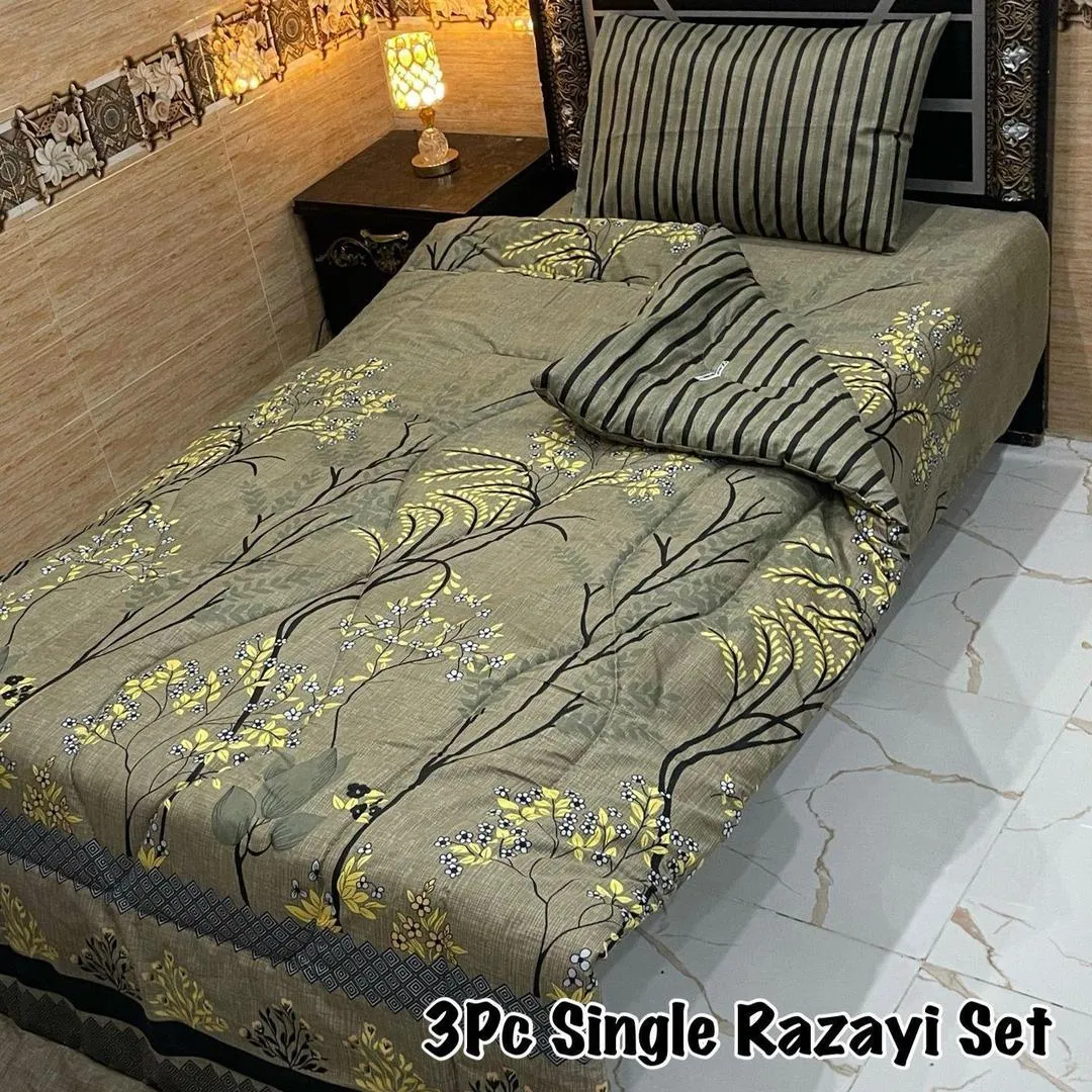 3 Pcs Cotton Printed Razai Set