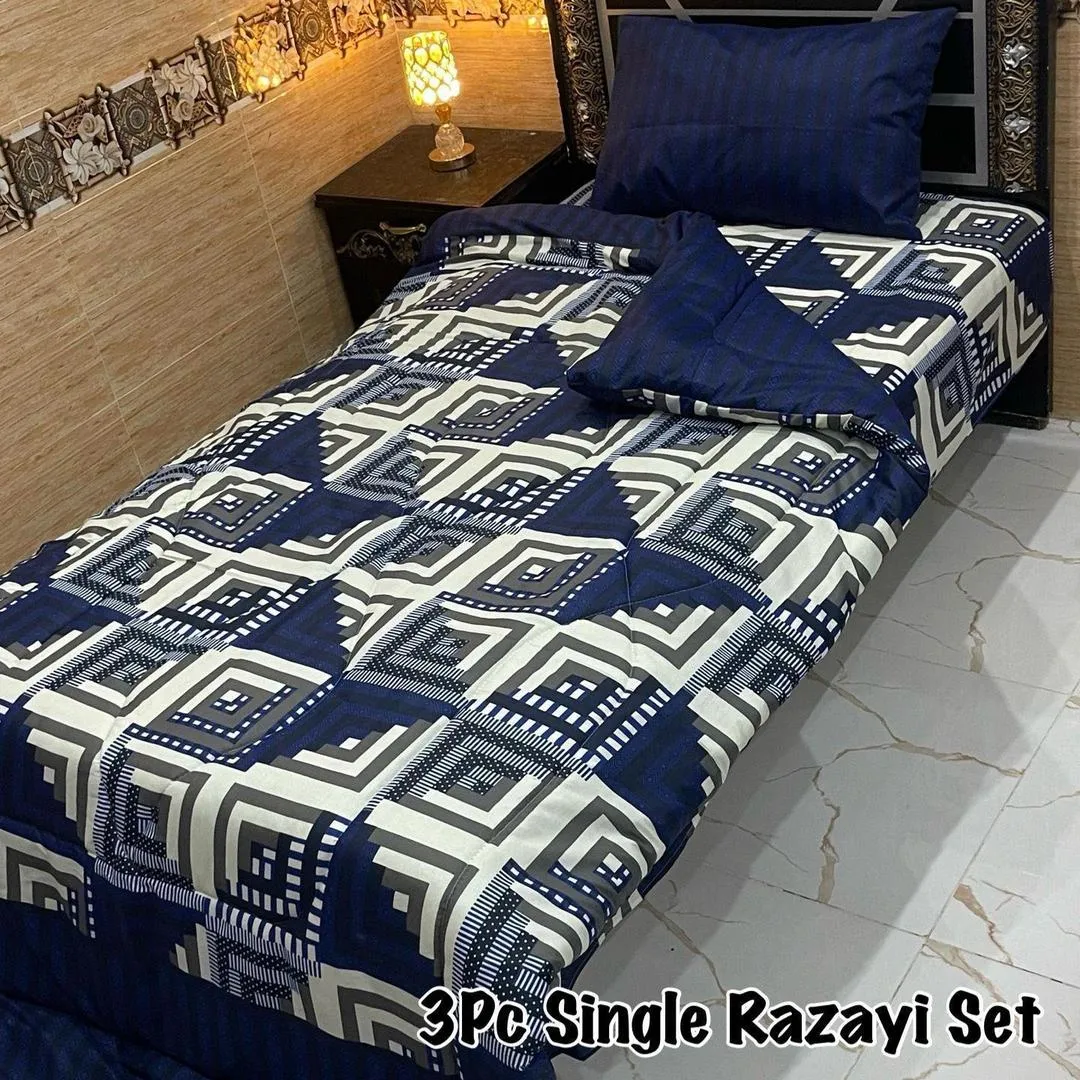3 Pcs Cotton Printed Razai Set
