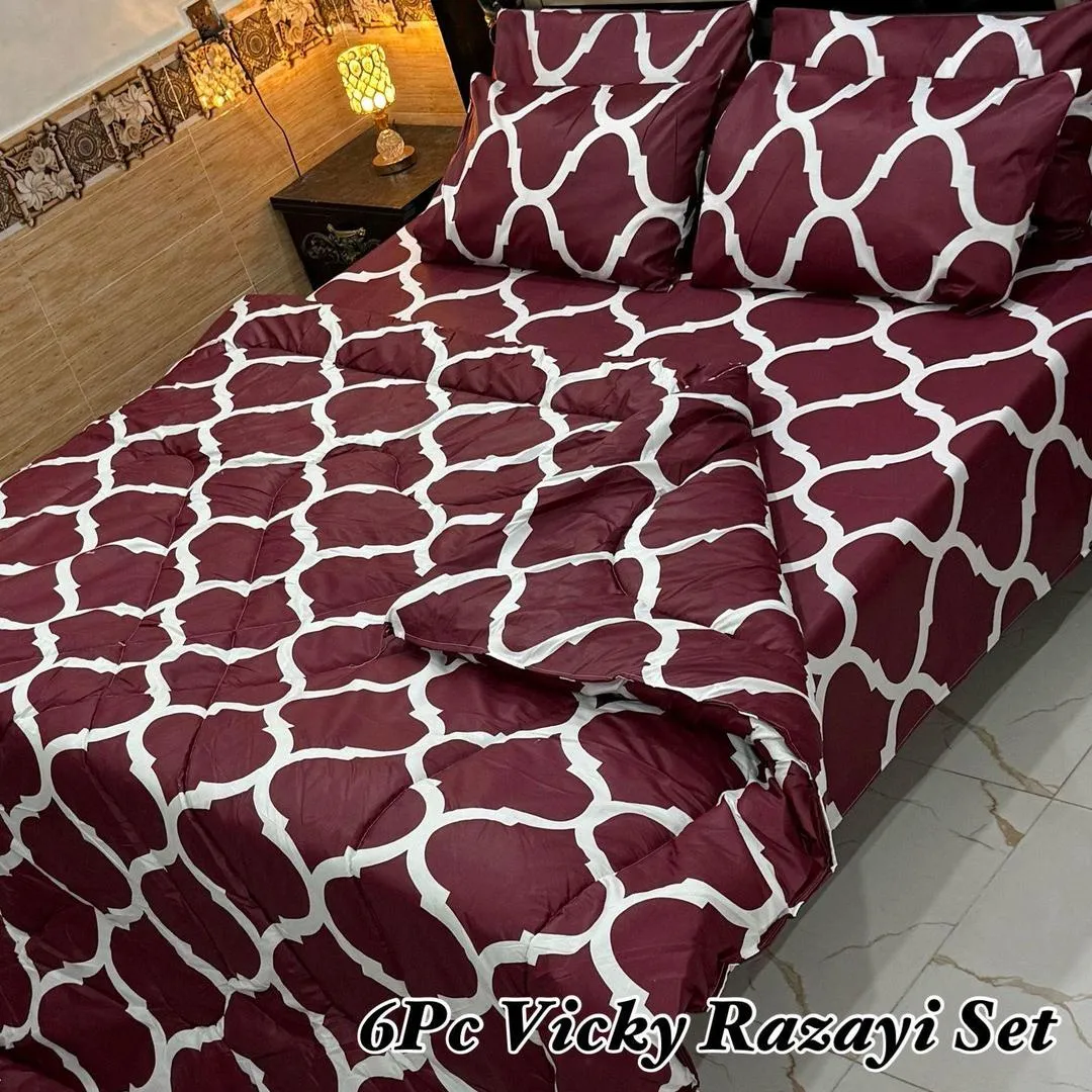 6 Pcs Cotton Salonica Printed Razai Set