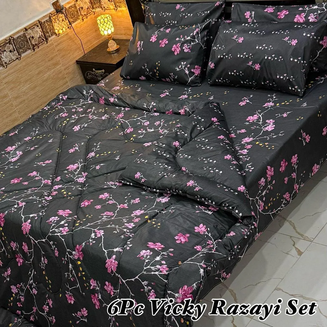 6 Pcs Cotton Salonica Printed Razai Set