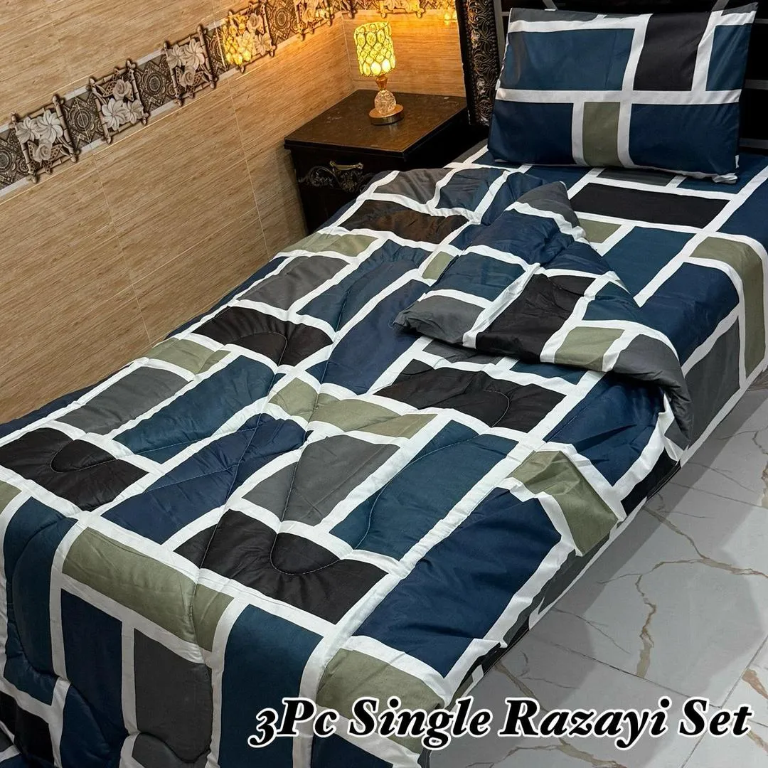 3 Pcs Cotton Salonica Printed Razai Set